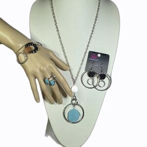 Paparazzi Silver and Turquoise Long Necklace Set